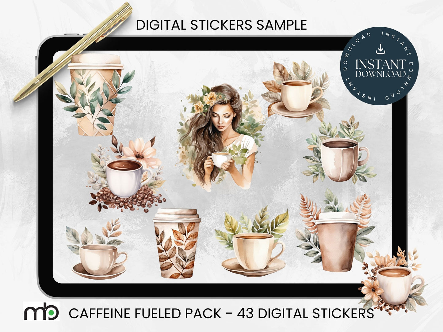 Digital Sticker Bundle, Coffee Stickers. Workout Stickers, Content Creator Stickers, Lifestyle stickers, Goodnotes Stickers, iPad Stickers