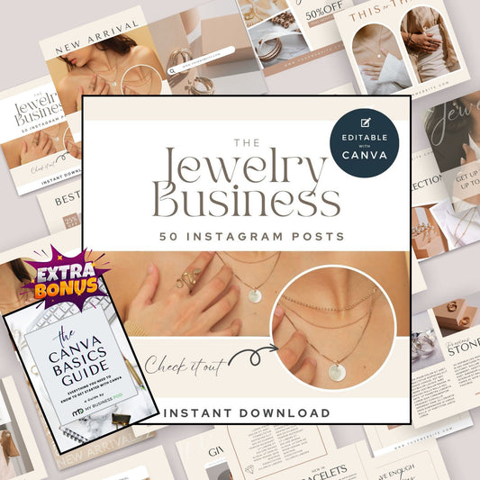 Instagram Post Templates Jewelry Business, Jewellary Instagram Post Template, Jewelry Social Media Posts, Jewelry business templates canva