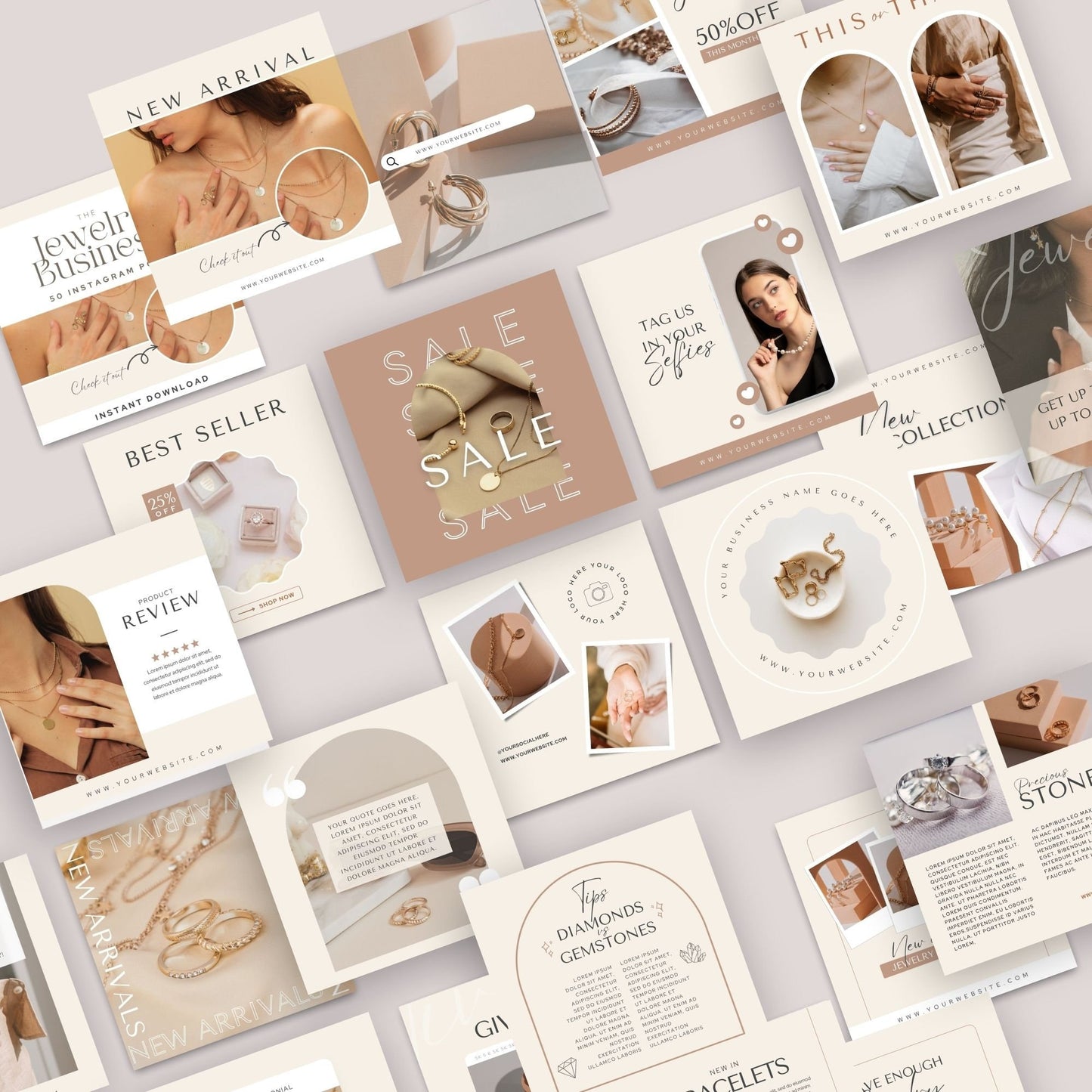 Instagram Post Templates Jewelry Business, Jewellary Instagram Post Template, Jewelry Social Media Posts, Jewelry business templates canva