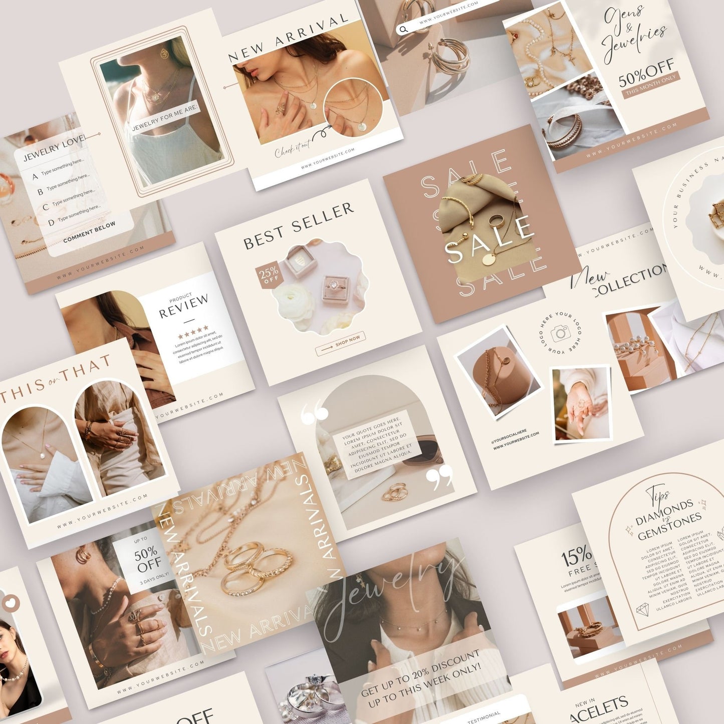 Instagram Post Templates Jewelry Business, Jewellary Instagram Post Template, Jewelry Social Media Posts, Jewelry business templates canva