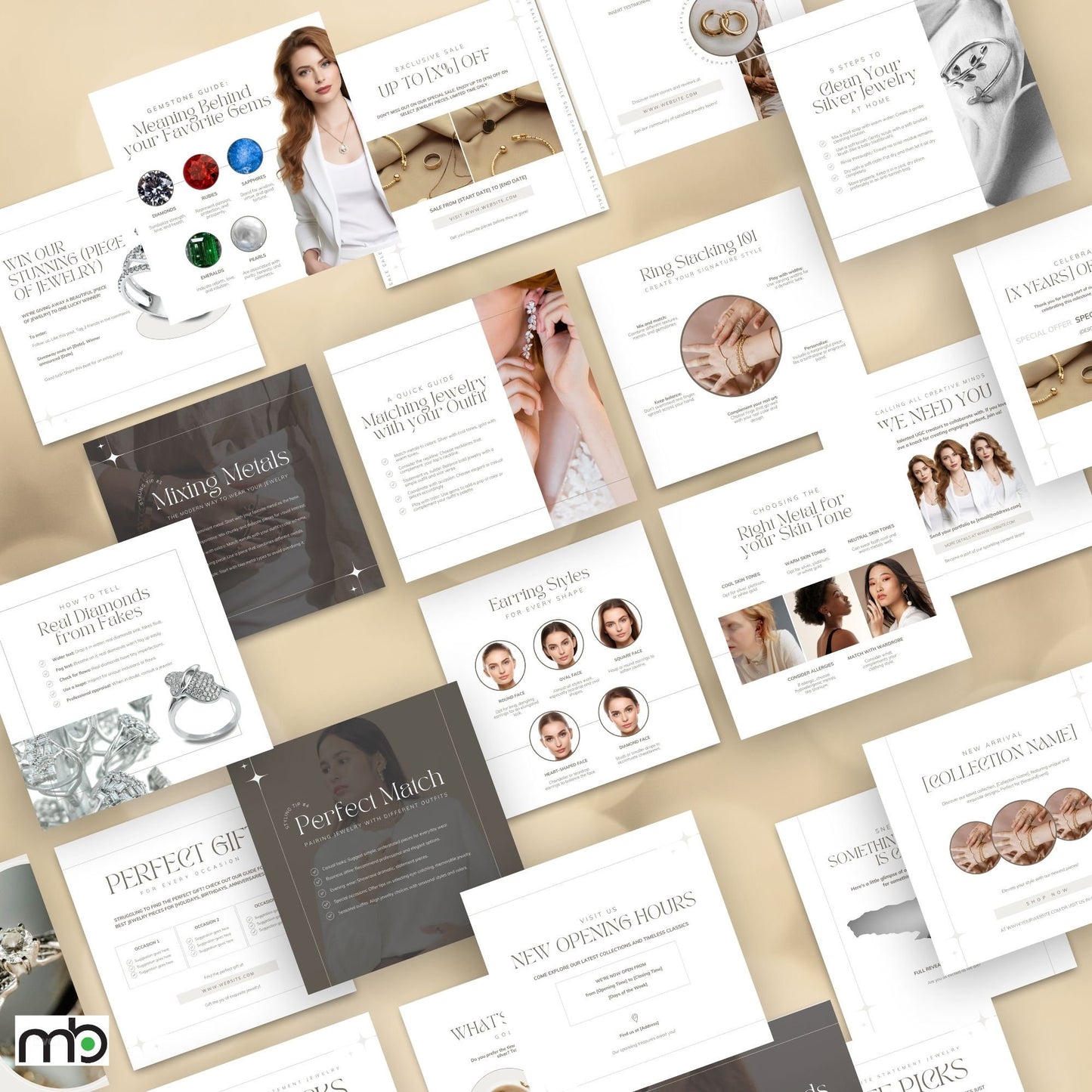 Social Media Templates for Jewelry Business, Social Media Templates for Jewellery Business, Jewelry Themed Canva Templates, Canva Templates