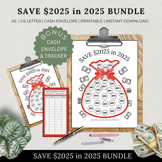 Printable Savings Tracker, Save 2025 in 2025, Financial Goals, Template, Saving Challenge Bundle, Organizer, Envelope, Goal, Money, Budget