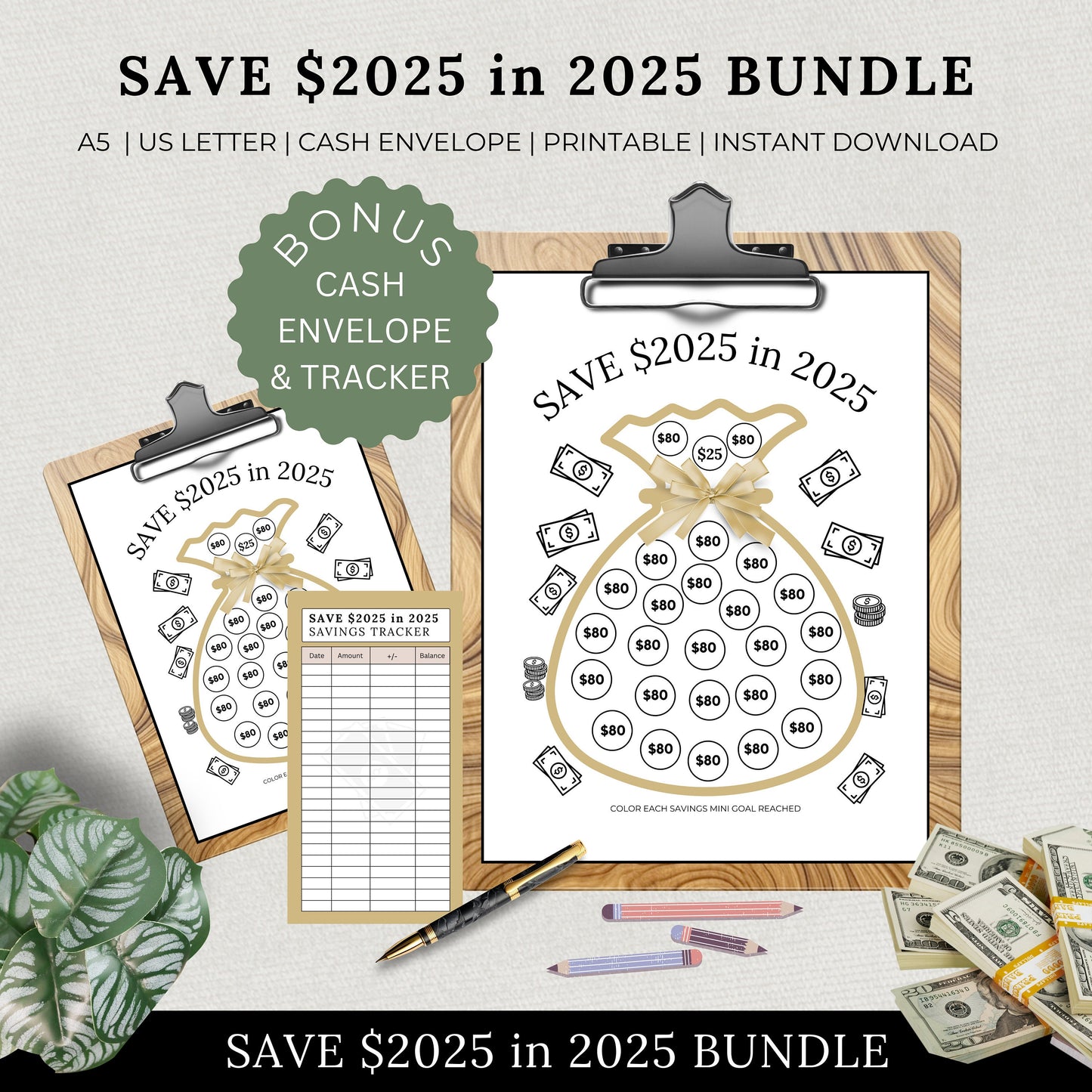 Printable Savings Tracker, Save 2025 in 2025, Financial Goals, Template, Saving Challenge Bundle, Organizer, Envelope, Goal, Money, Budget