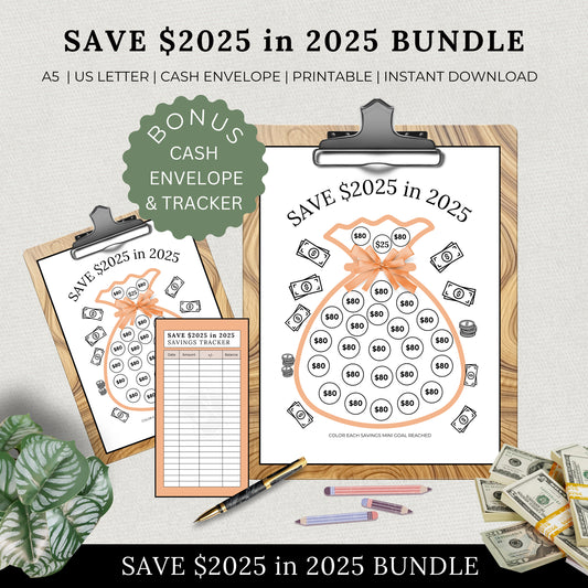 Printable Savings Tracker, Save 2025 in 2025, Financial Goals, Template, Saving Challenge Bundle, Organizer, Envelope, Goal, Money, Personal