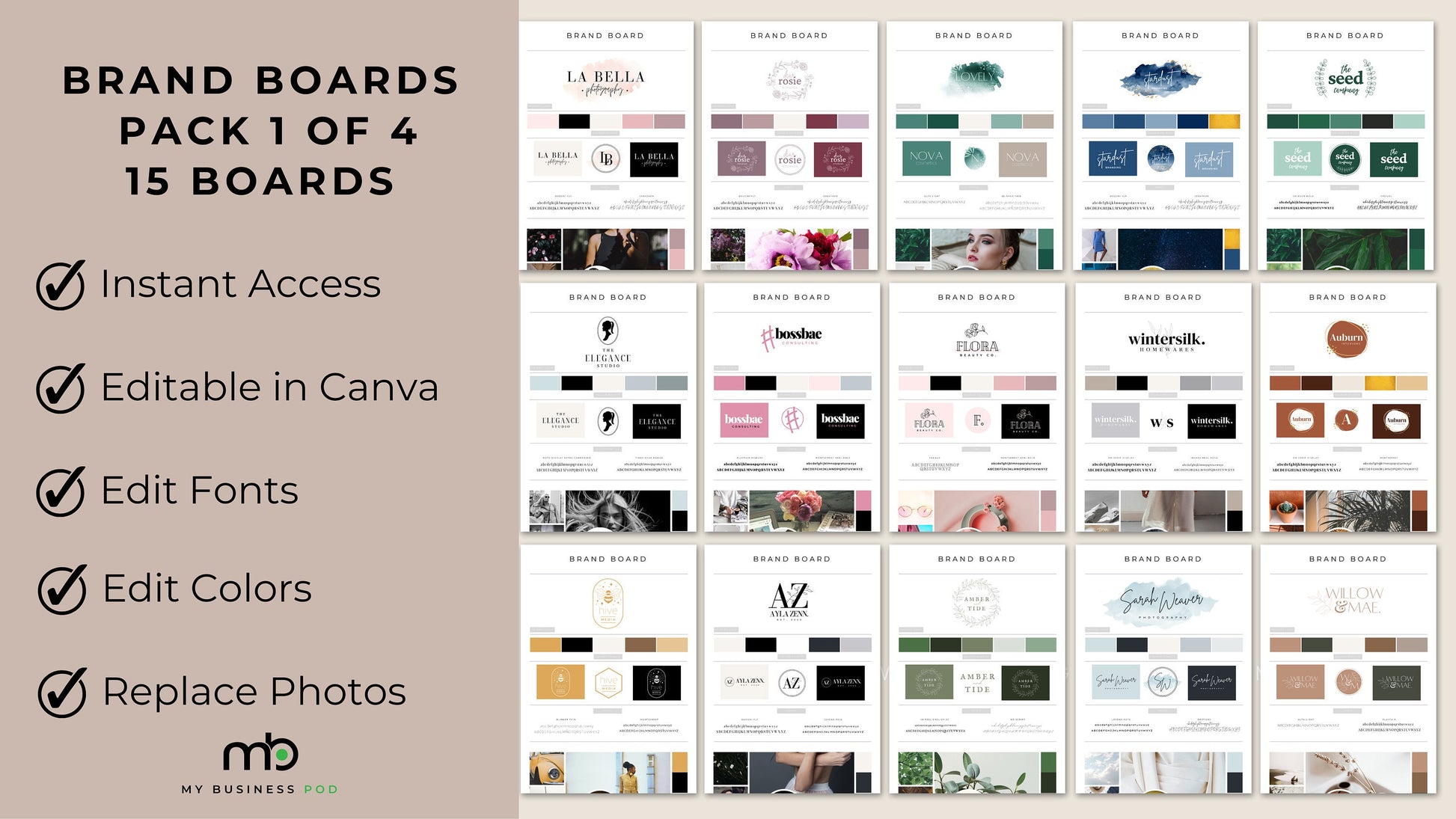 Branding Boards Mega Bundle, Logo Design, Brand Identity, Style, Graphic, Professional, Color palette, Mood Boards, Elements, Visual, Guide