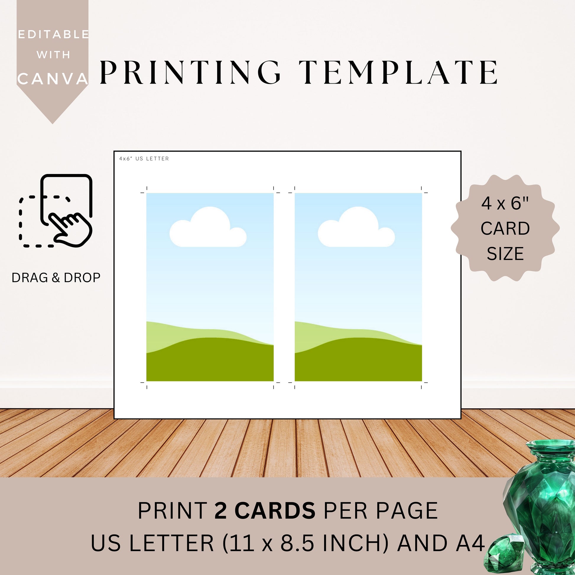 Printing Template 4 x 6 inch Print and Cut Canva Multi Page Template 4x6" Blank Card Layout Frame Affirmation Manifestation US Letter A4