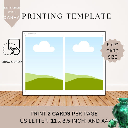 Printing Template 5 x 7 inch Print and Cut Canva Multi Page Template 5x7" Blank Card Layout Frame Affirmation Manifestation US Letter A4