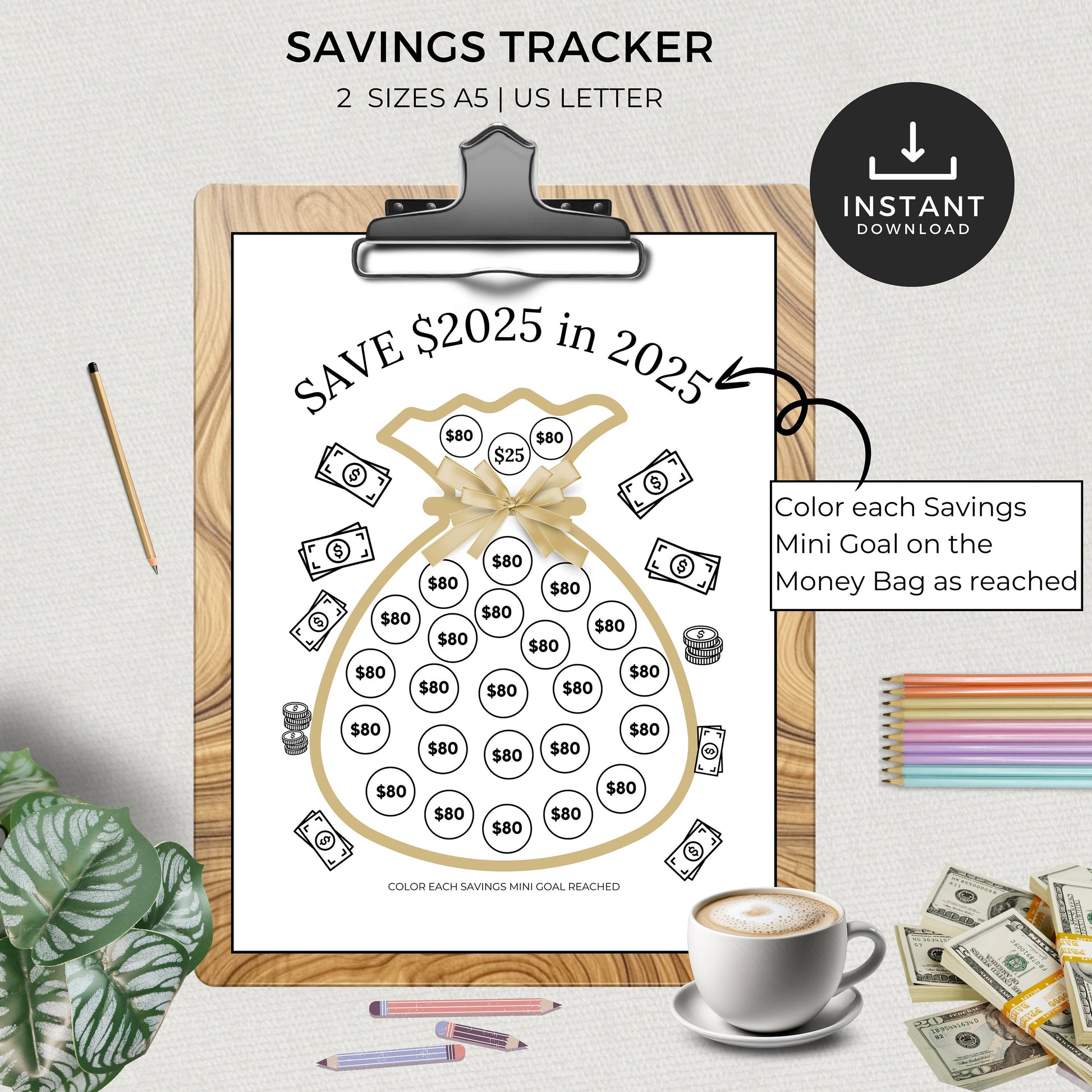 Printable Savings Tracker, Save 2025 in 2025, Financial Goals, Template, Saving Challenge Bundle, Organizer, Envelope, Goal, Money, Budget