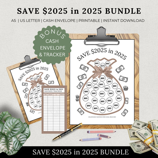 Printable Savings Tracker, Save 2025 in 2025, Financial Goals, Template, Saving Challenge Bundle, Organizer, Envelope, Goal, Money, Budget