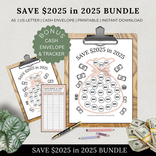 Printable Savings Tracker, Save 2025 in 2025, Financial Goals, Template, Saving Challenge Bundle, Organizer, Envelope, Goal, Money, Personal