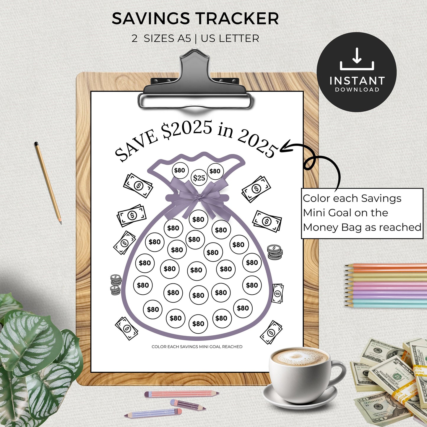 Printable Savings Tracker, Save 2025 in 2025, Financial Goals, Template, Saving Challenge Bundle, Organizer, Envelope, Goal, Money, Budget