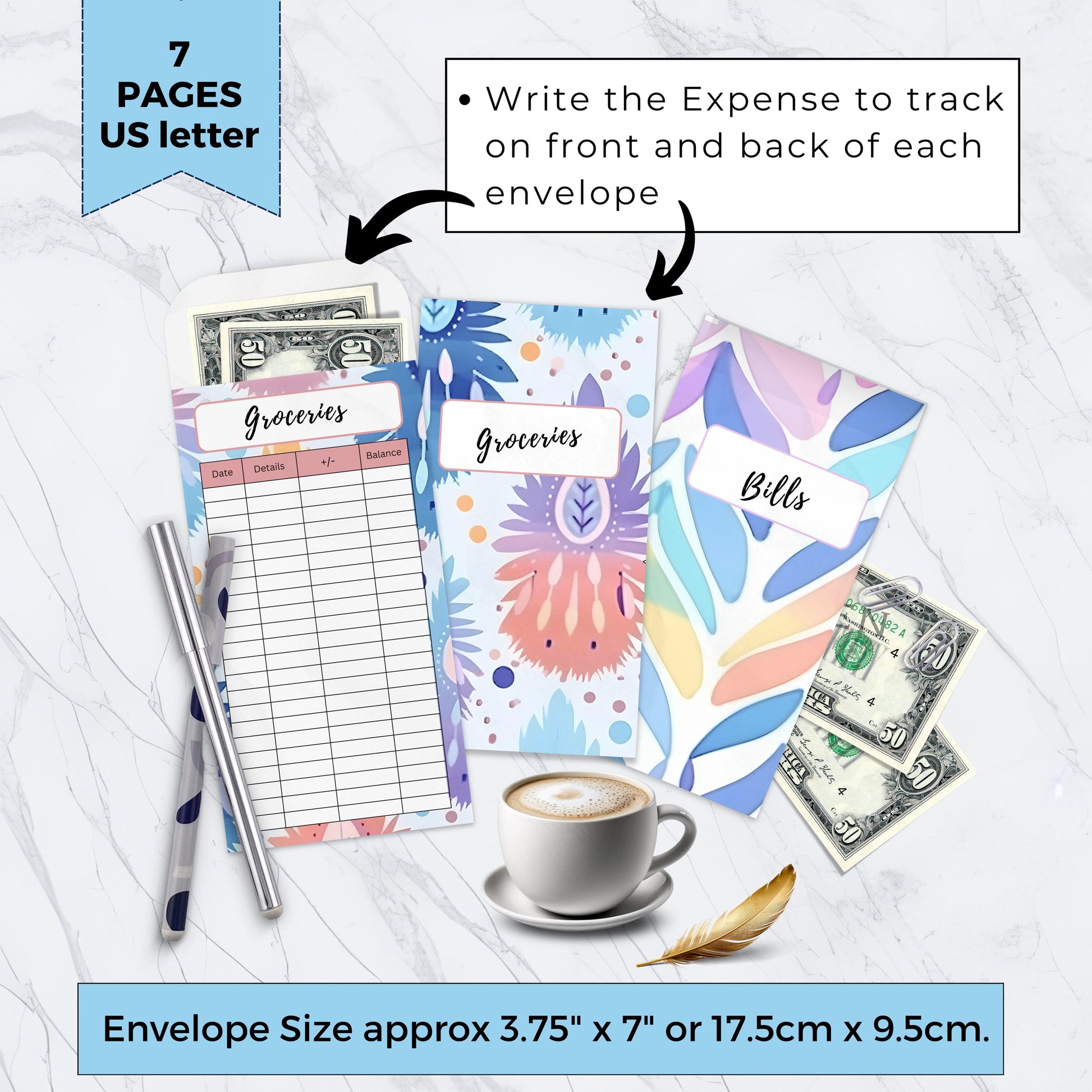 Cash Envelopes Boho theme, Budgeting, Money, Saving, Printable PDF, Tracker, Tracking, Expense, Organizer, Finance, tools, management, DIY