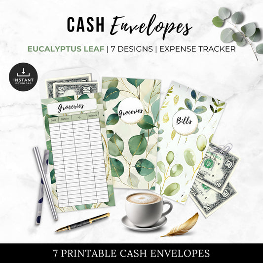 Cash Envelopes Eucalyptus Leaf, Budgeting, Money, Saving, Printable PDF, Tracker, Tracking, Expense, Organizer, Finance, tools, management