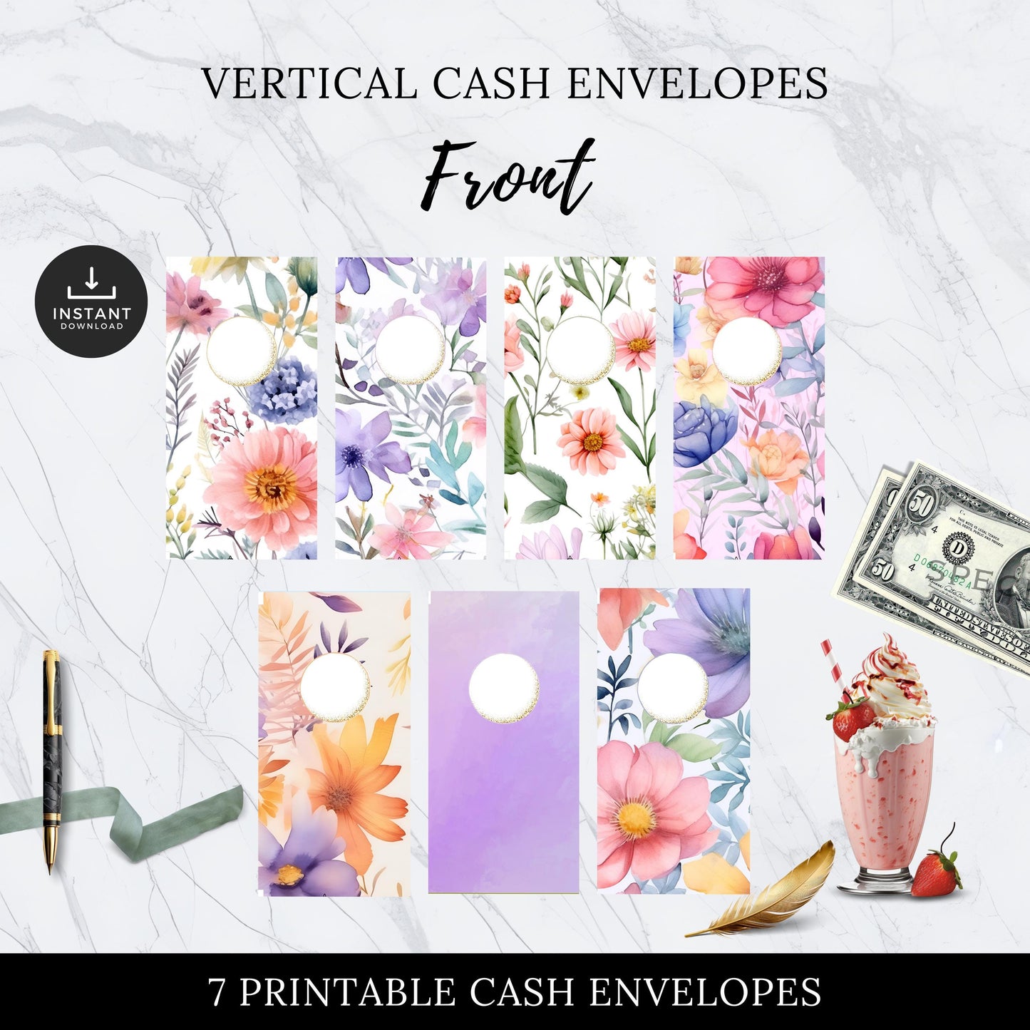 Floral Watercolor Cash Envelopes, Budgeting, Money, Saving, Printable PDF, Tracker, Tracking, Expense, Organizer, Finance, management, tools