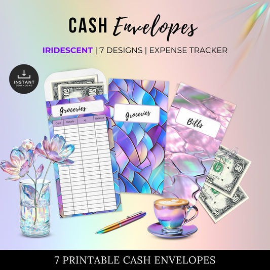 Iridescent Cash Envelopes, Budgeting, Money, Saving, Printable PDF, Tracker, Tracking, Expense, Organizer, Finance, tools, management, DIY