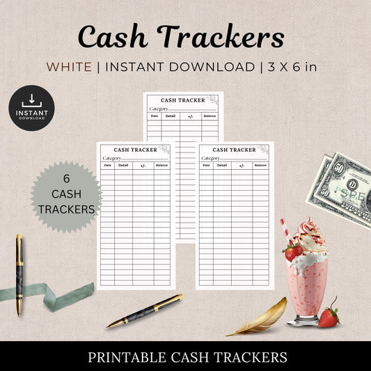 Cash Tracker, Budgeting, Money, Saving, Printable PDF, White Trackers, Tracking, Expense, Organizer, Finance, tools, management, DIY, Log