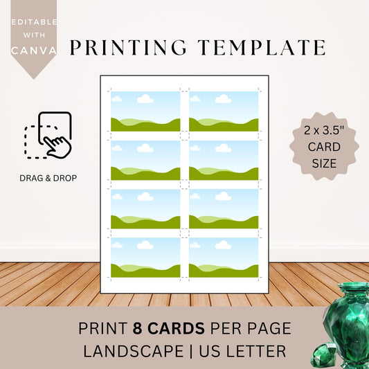 Printing Template 2 x 3.5 inch Landscape Print and Cut Canva Multi Page Template 2x3.5" Blank Card Layout Business Card Frame Manifestation