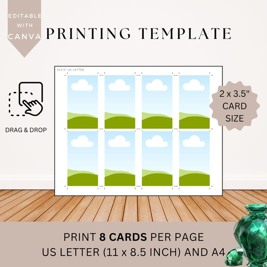 Printing Template 2 x 3.5 inch Print and Cut Canva Multi Page Template 2x3.5in Blank Card Layout Frame Affirmation Manifestation Letter A4