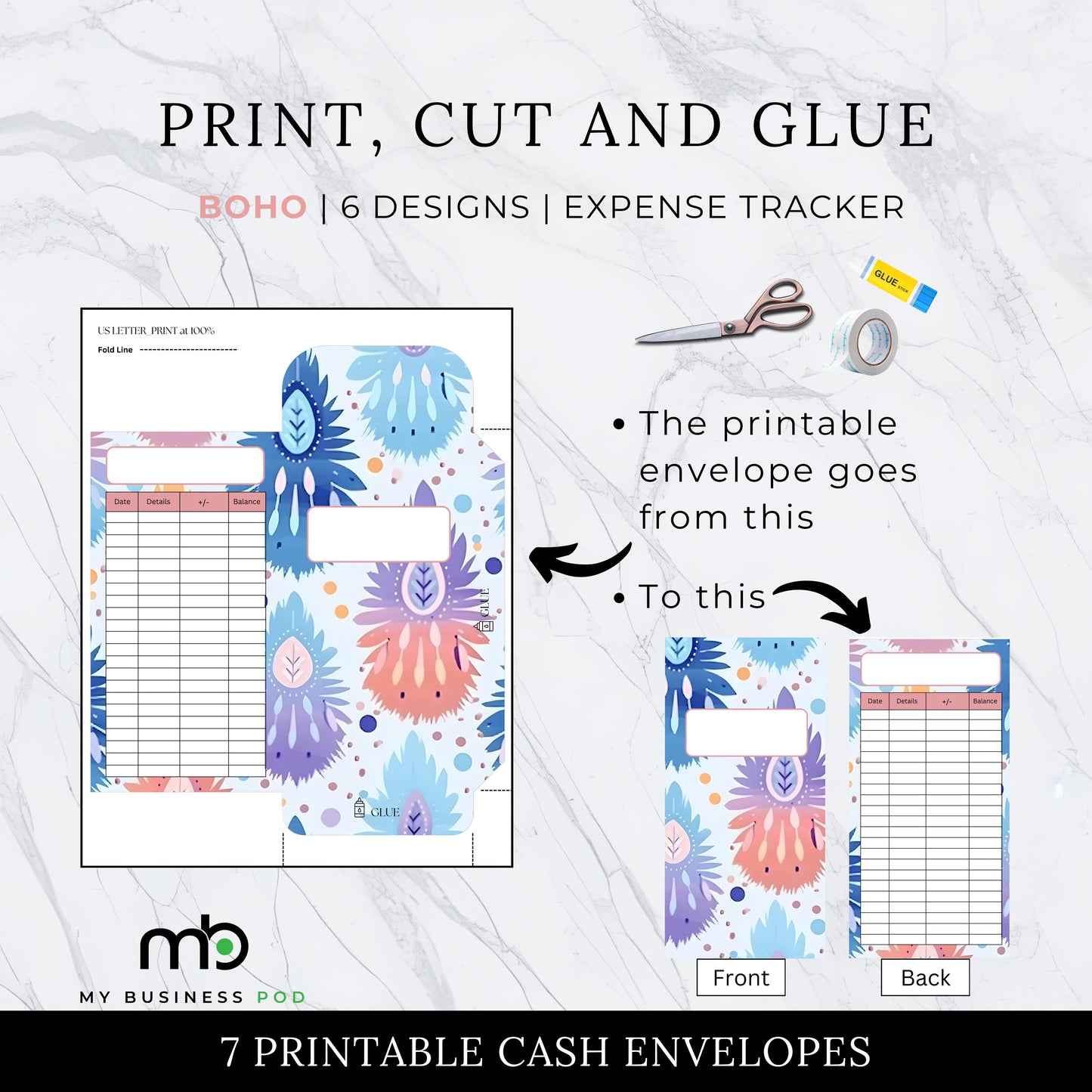 Cash Envelopes Boho theme, Budgeting, Money, Saving, Printable PDF, Tracker, Tracking, Expense, Organizer, Finance, tools, management, DIY