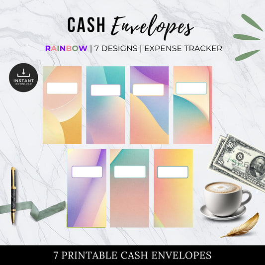 Cash Envelopes Rainbow, Budgeting, Money, Saving, Printable PDF, Tracker, Tracking, Expense, Organizer, Finance, tools, management, Multi