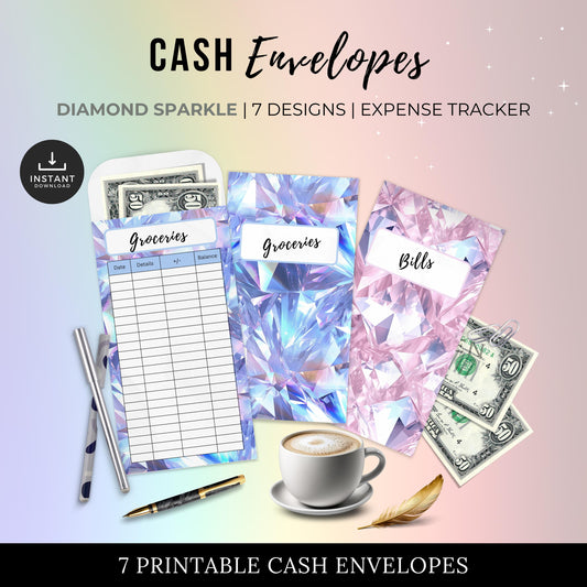 Cash Envelopes Diamond Sparkle design, Budgeting, Money, Saving, Printable PDF, Tracker, Tracking, Expense, Organizer, Finance, tools, DIY