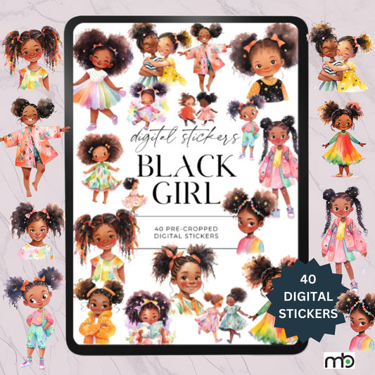 Black Girl Digital Stickers, Afro girls, colorful sticker, Scrapbooking, Planners, art, girl power, cute girl themed illustrations art pack