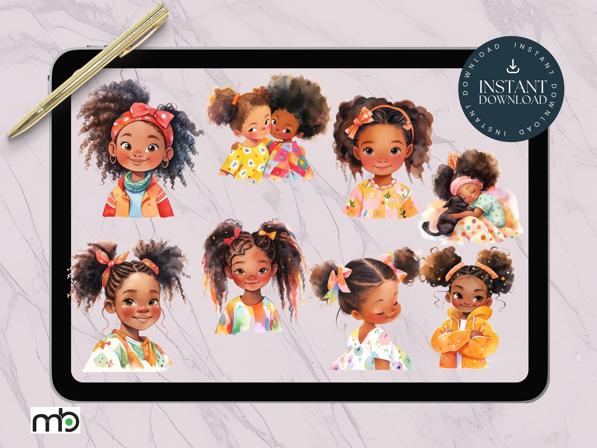 Black Girl Digital Stickers, Afro girls, colorful sticker, Scrapbooking, Planners, art, girl power, cute girl themed illustrations art pack