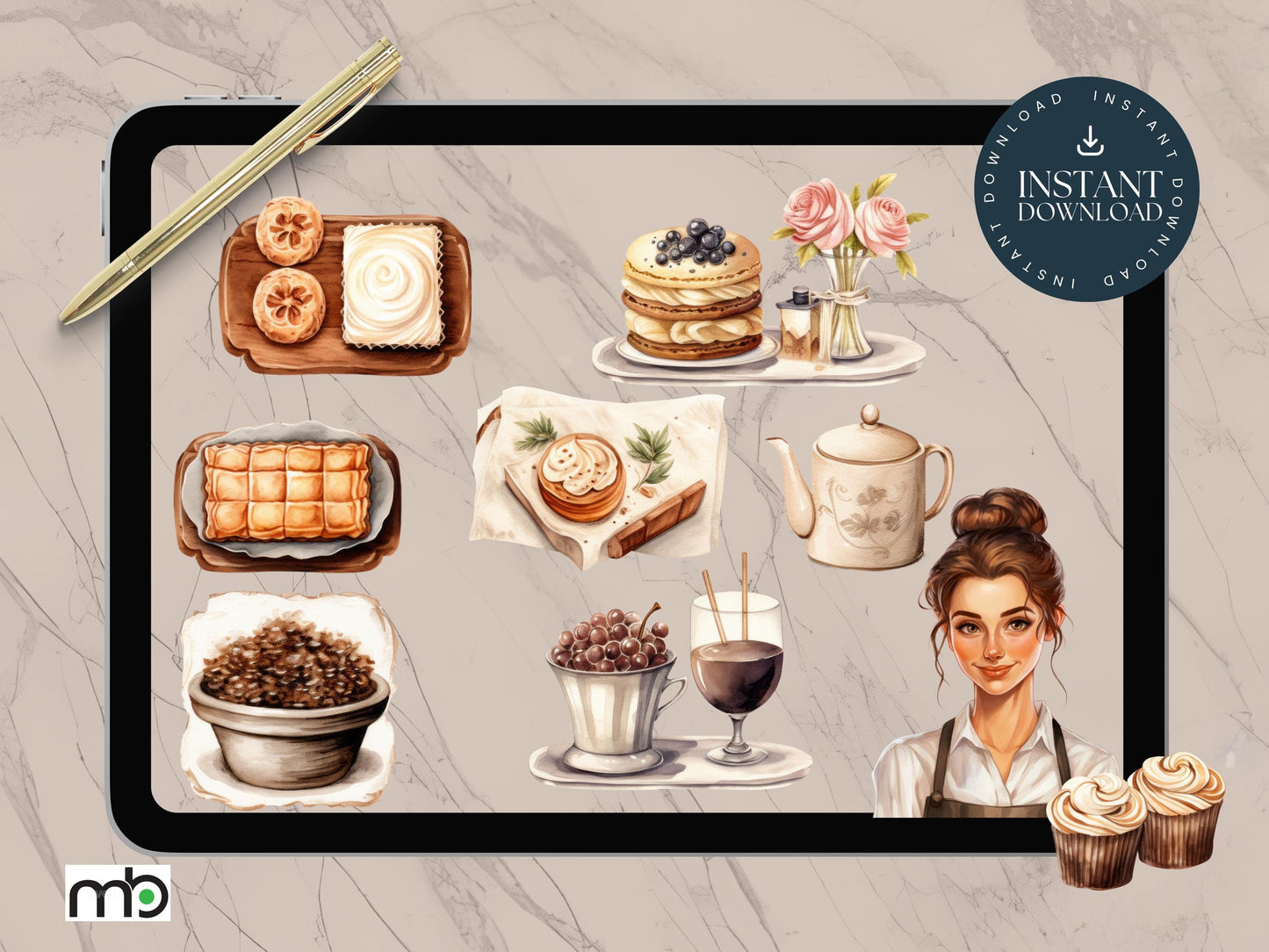 Bakery Digital Stickers, Tasty Bakery, Baked Goods, Food, Cake, Bread, Cupcake Sticker, Bakery Clipart, Small Goods Clipart, PNG, Baking art