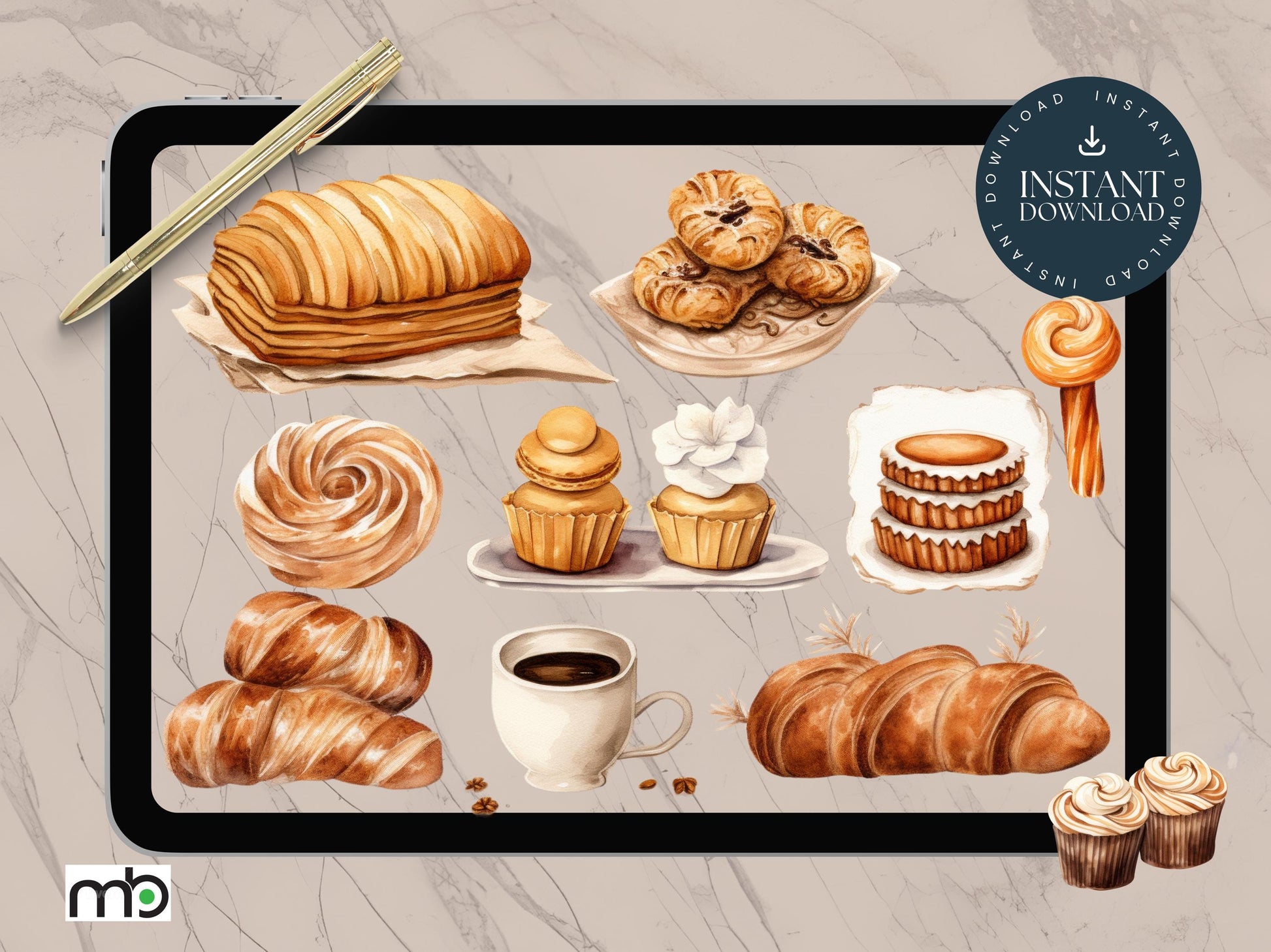 Bakery Digital Stickers, Tasty Bakery, Baked Goods, Food, Cake, Bread, Cupcake Sticker, Bakery Clipart, Small Goods Clipart, PNG, Baking art