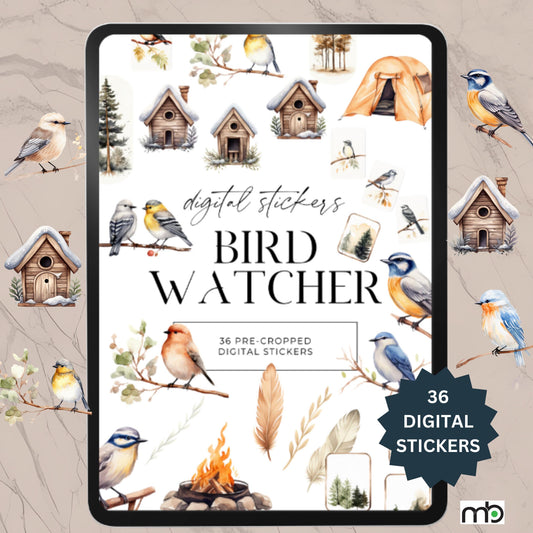 Bird Watcher Digital Stickers, Bird Themed Digital Stickers, Nature Stickers, Feather Stickers, Camping Stickers, Forest Stickers, Goodnotes