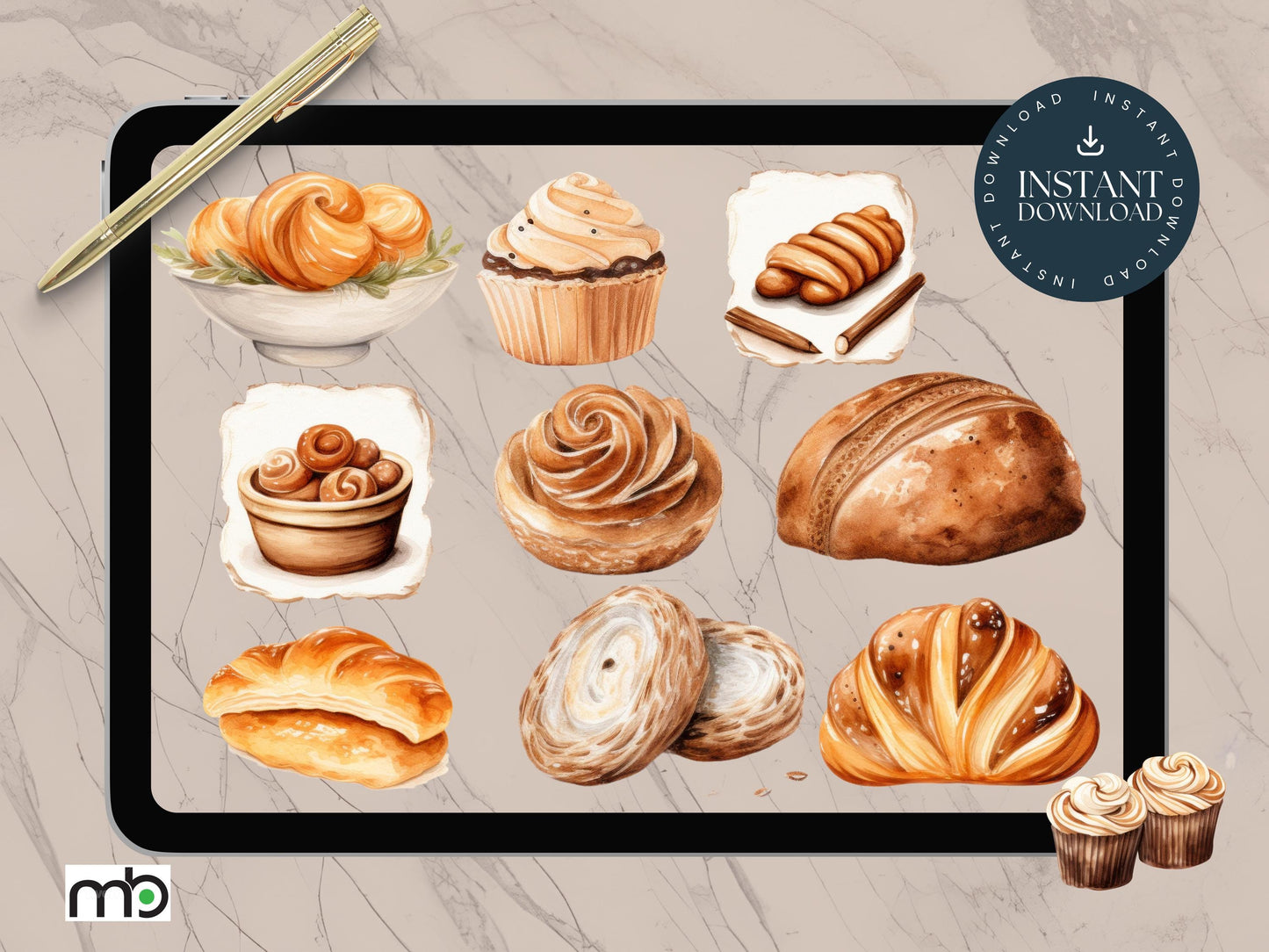 Bakery Digital Stickers, Tasty Bakery, Baked Goods, Food, Cake, Bread, Cupcake Sticker, Bakery Clipart, Small Goods Clipart, PNG, Baking art