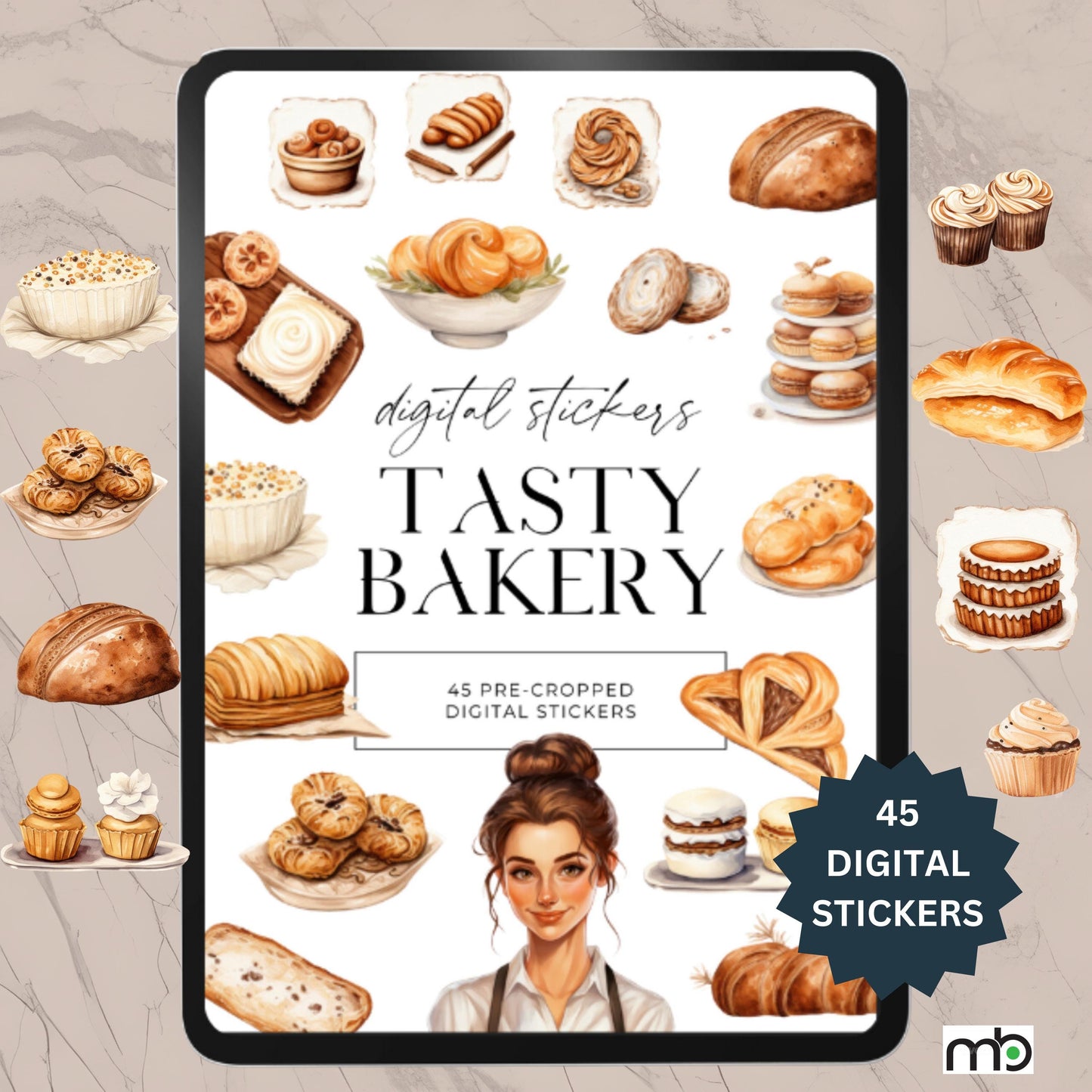 Bakery Digital Stickers, Tasty Bakery, Baked Goods, Food, Cake, Bread, Cupcake Sticker, Bakery Clipart, Small Goods Clipart, PNG, Baking art