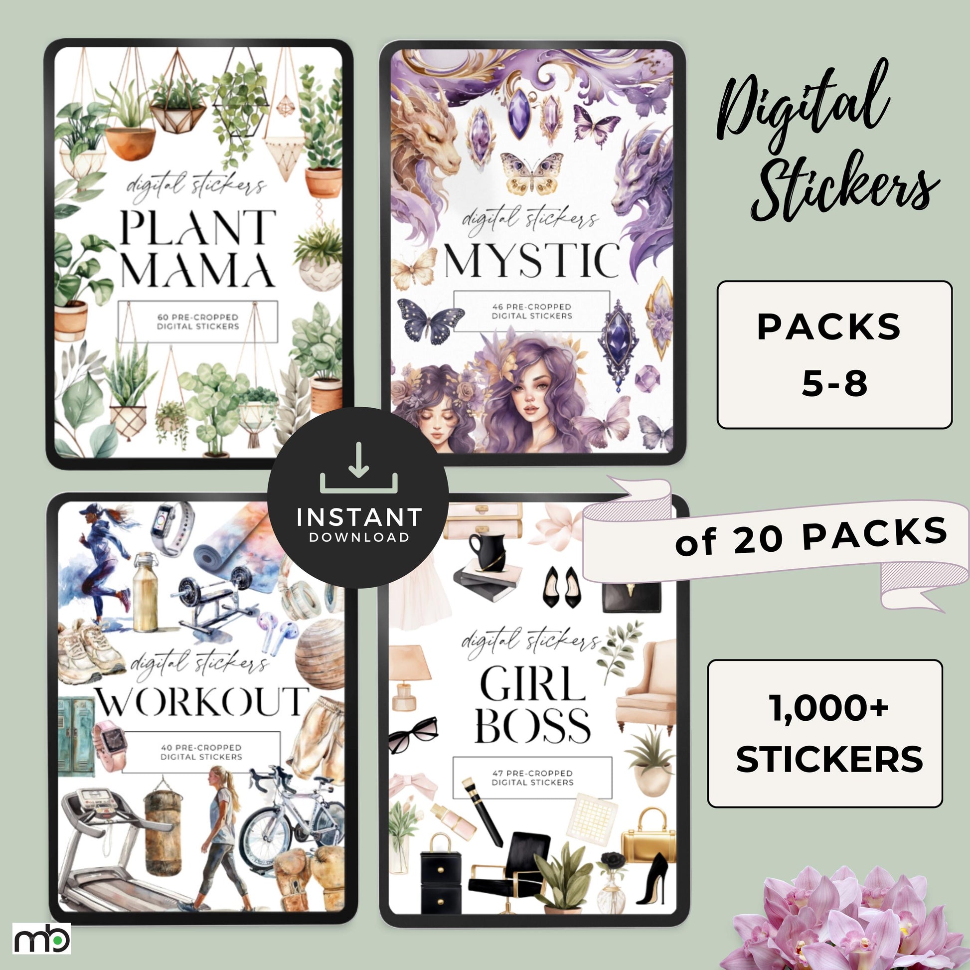 Digital Sticker Bundle, iPad tablet Stickers, Lifestyle, Project, Journal, Planner,Health, Beach, Spiritual, home decor, office, food, png