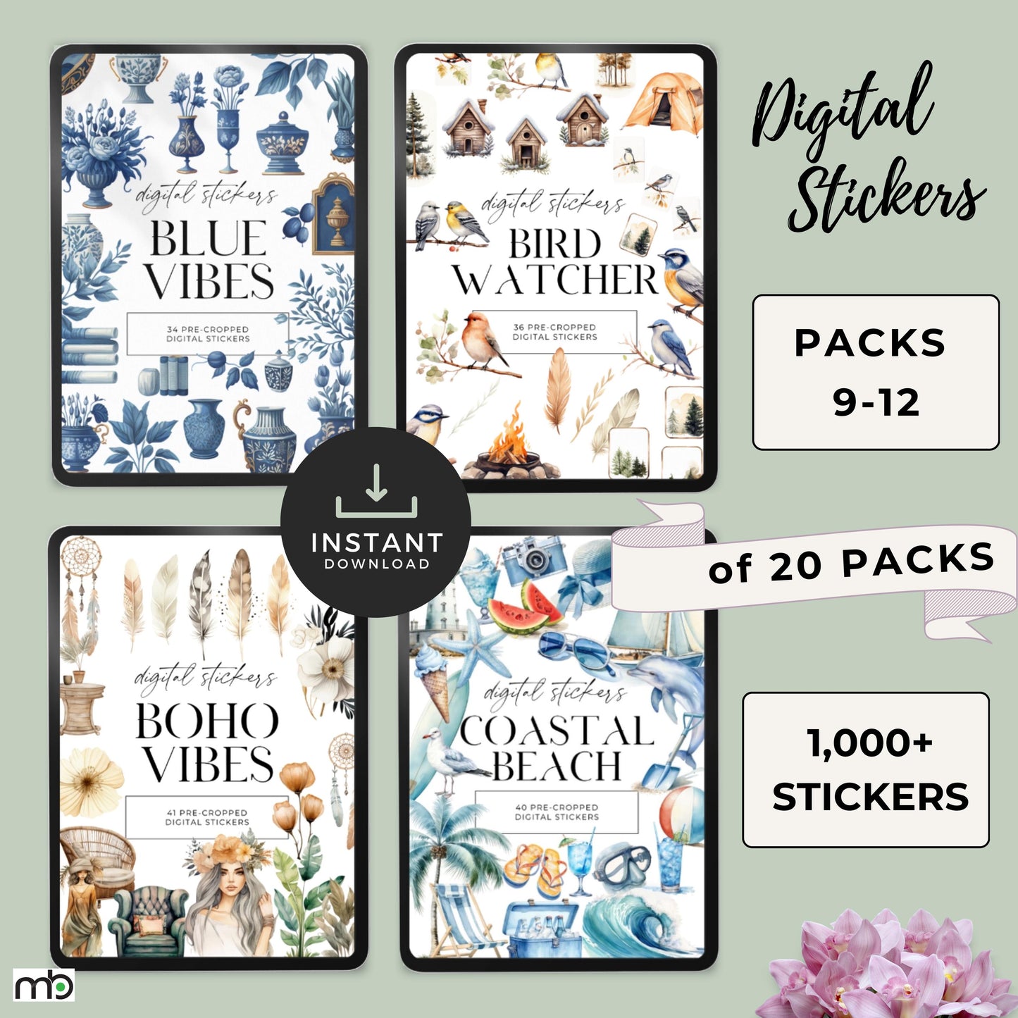 Digital Sticker Bundle, iPad tablet Stickers, Lifestyle, Project, Journal, Planner,Health, Beach, Spiritual, home decor, office, food, png