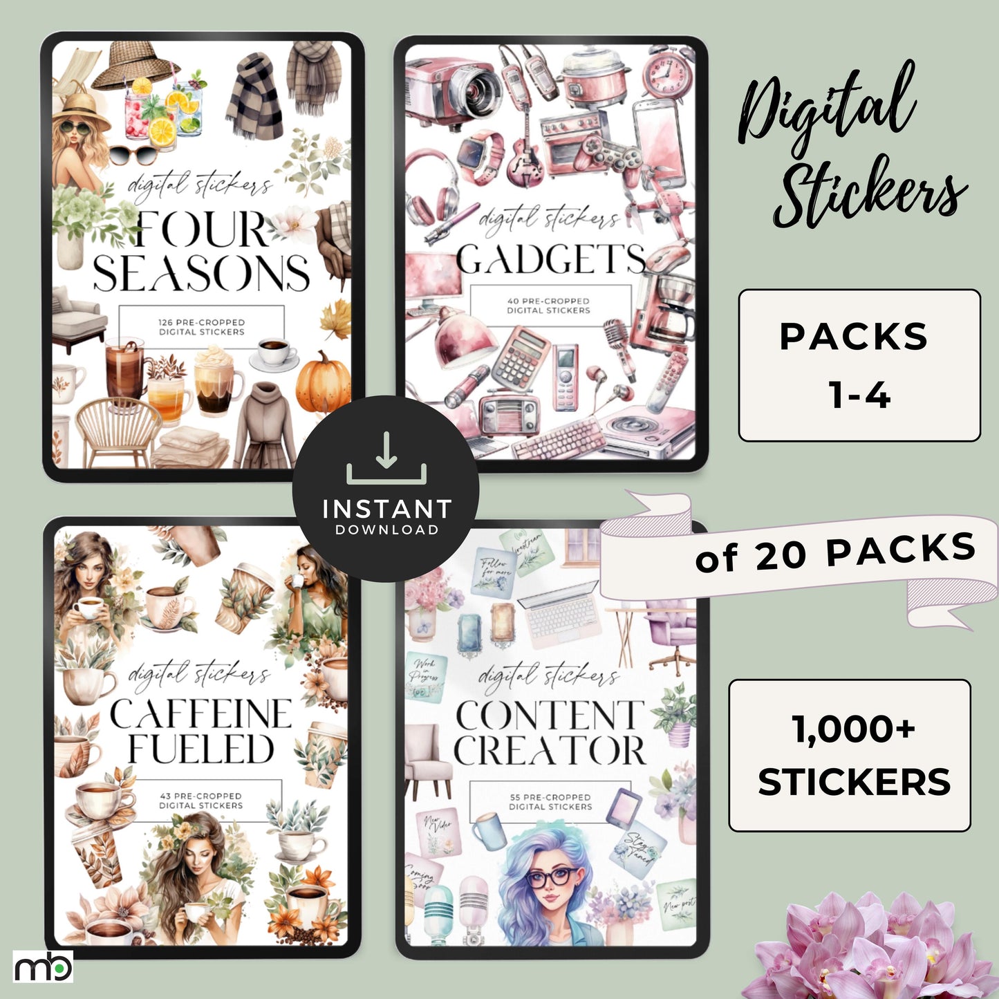 Digital Sticker Bundle, iPad tablet Stickers, Lifestyle, Project, Journal, Planner,Health, Beach, Spiritual, home decor, office, food, png