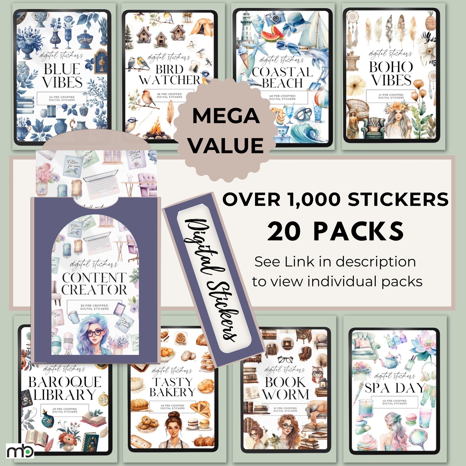 Digital Sticker Bundle, iPad tablet Stickers, Lifestyle, Project, Journal, Planner,Health, Beach, Spiritual, home decor, office, food, png