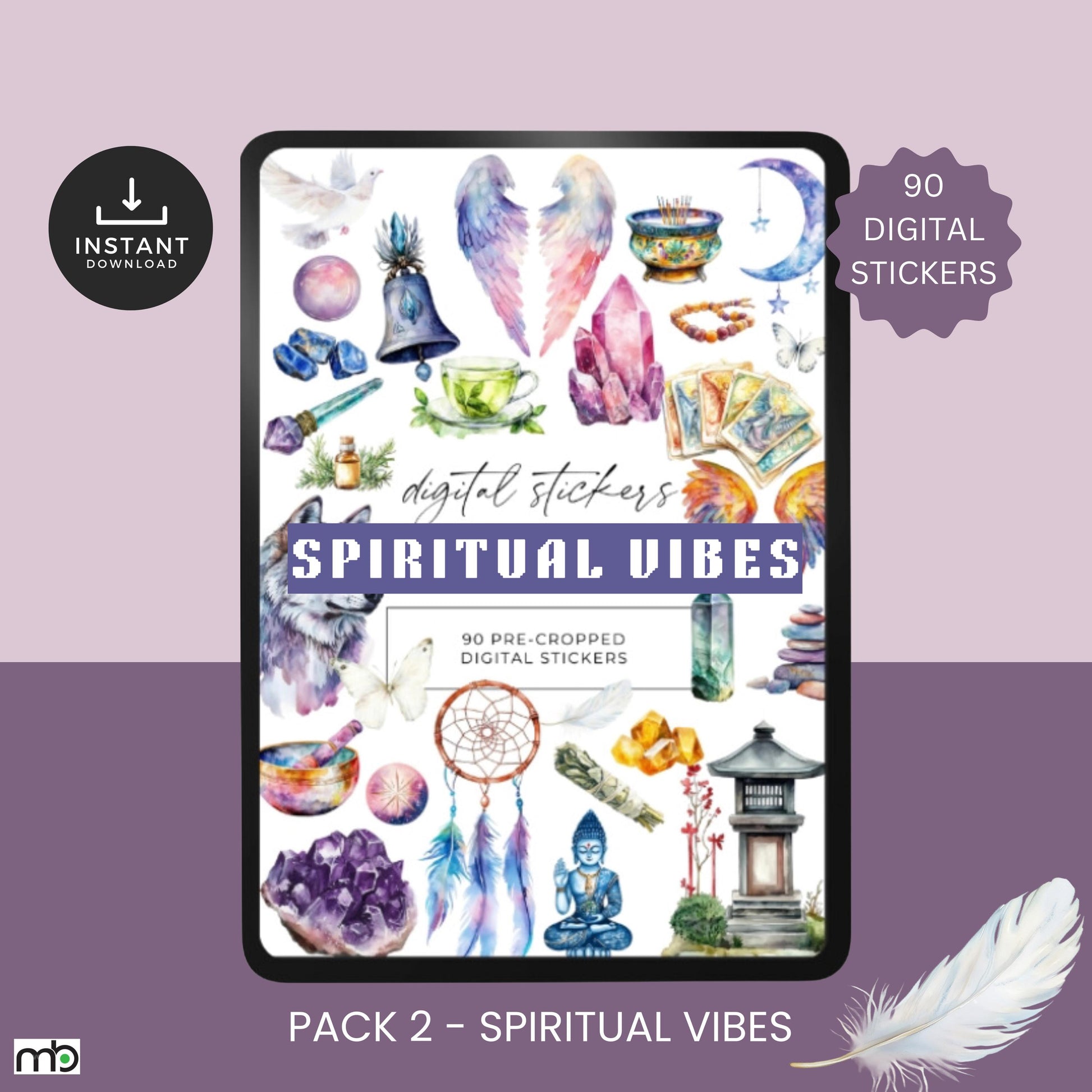 Spiritual Essence Digital Stickers, Crystals, Angel Wings, Dream Catcher, Buddha, Bell, Moon, Sun, Doves Wolf, Celestial, Cosmic, Mind, Body