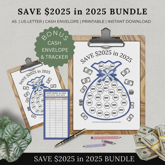 Printable Savings Tracker, Save 2025 in 2025, Financial Goals, Template, Saving Challenge Bundle, Organizer, Envelope, Goal, Money, Personal