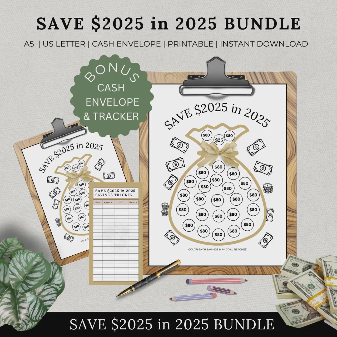 Printable Savings Tracker, Save 2025 in 2025, Financial Goals, Template, Saving Challenge Bundle, Organizer, Envelope, Goal, Money, Budget