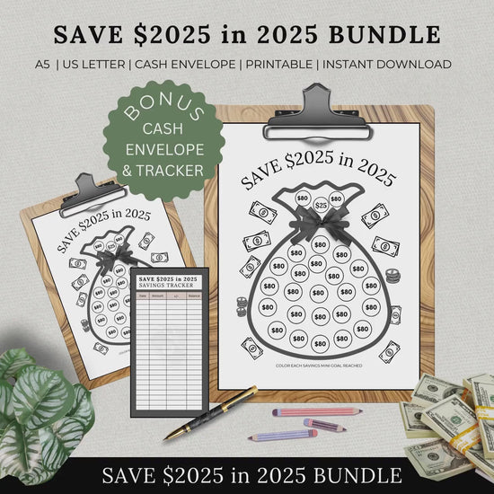 Printable Savings Tracker, Save 2025 in 2025, Financial Goals, Template, Saving Challenge Bundle, Organizer, Envelope, Goal, Money, Personal