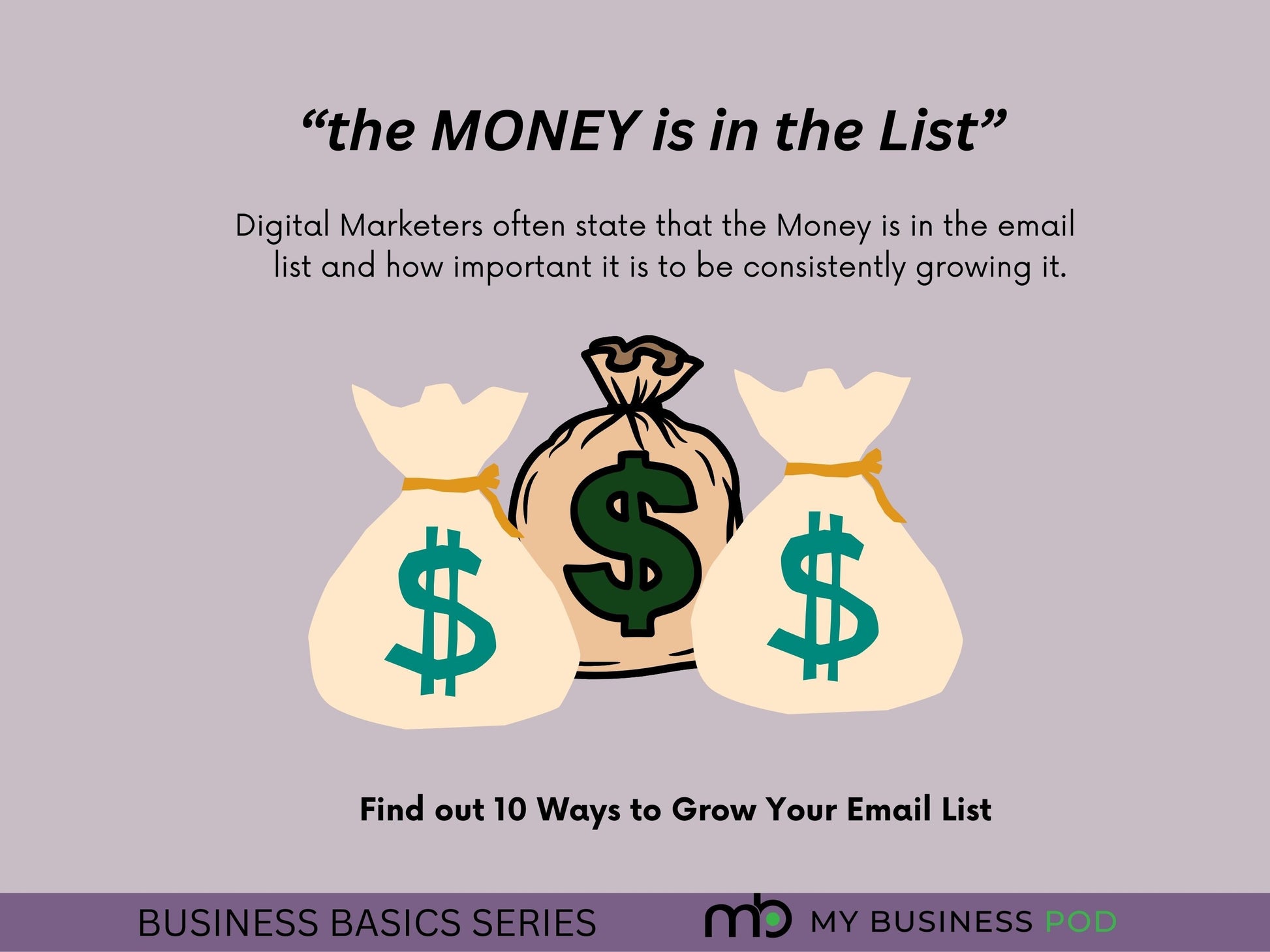 The Money is in the List, Grow my email list, Grow my Business, More sales, Business Growth, Lead Magnet, Digital marketing, More customers