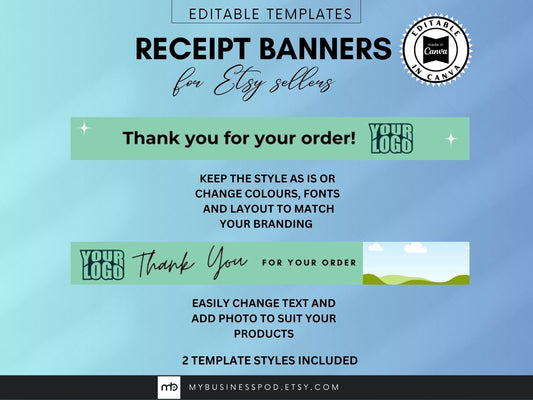 Etsy Receipt Banner Canva Templates, Etsy Receipt Banner, Etsy Order Receipt Banner, 760 x 100px, Etsy Shop Receipt, Etsy Store Receipt