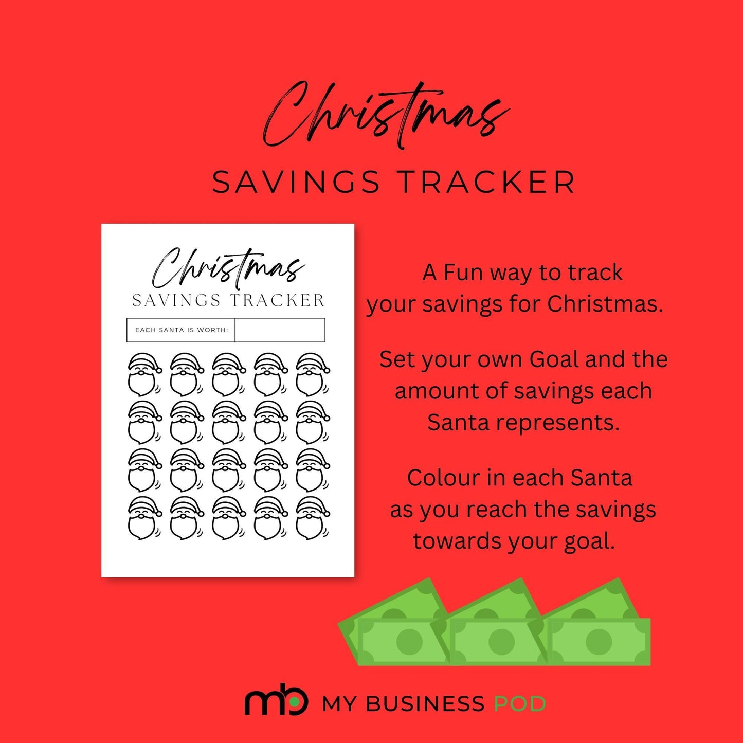 Savings Tracker, Christmas Savings Tracker, Xmas Savings, Christmas Savings Challenge, Save for Christmas, Christmas funds, Money, Crafts