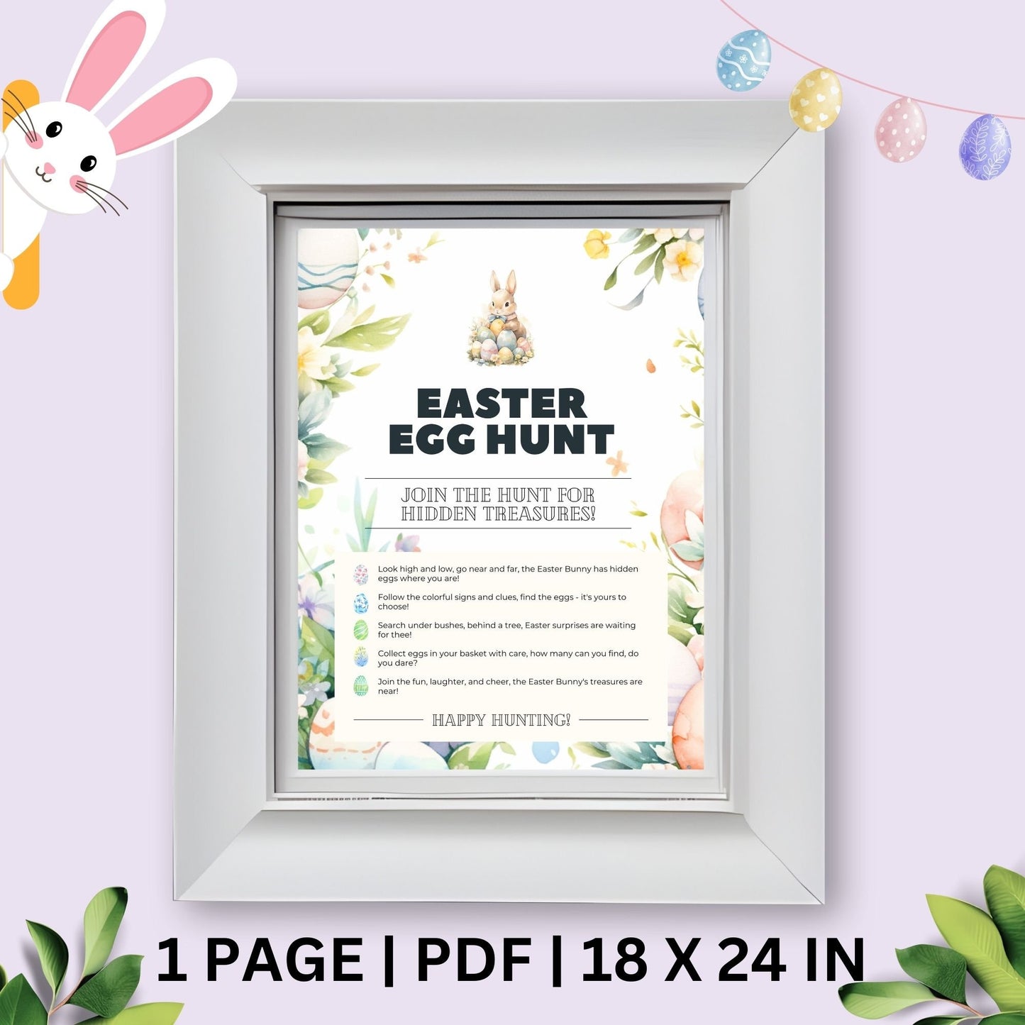 Easter Egg Hunt Sign, Easter Yard sign, Printable Easter Sign, Easter Bunny Sign, Easter games, Easter Treasure hunt, Kids easter activities