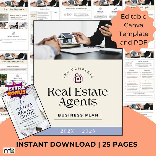 Real Estate Business Plan, Realtor Business Plan, Realtor Planner, Business Planner, Business Plan Template, Real Estate Agent, Realtor, Biz